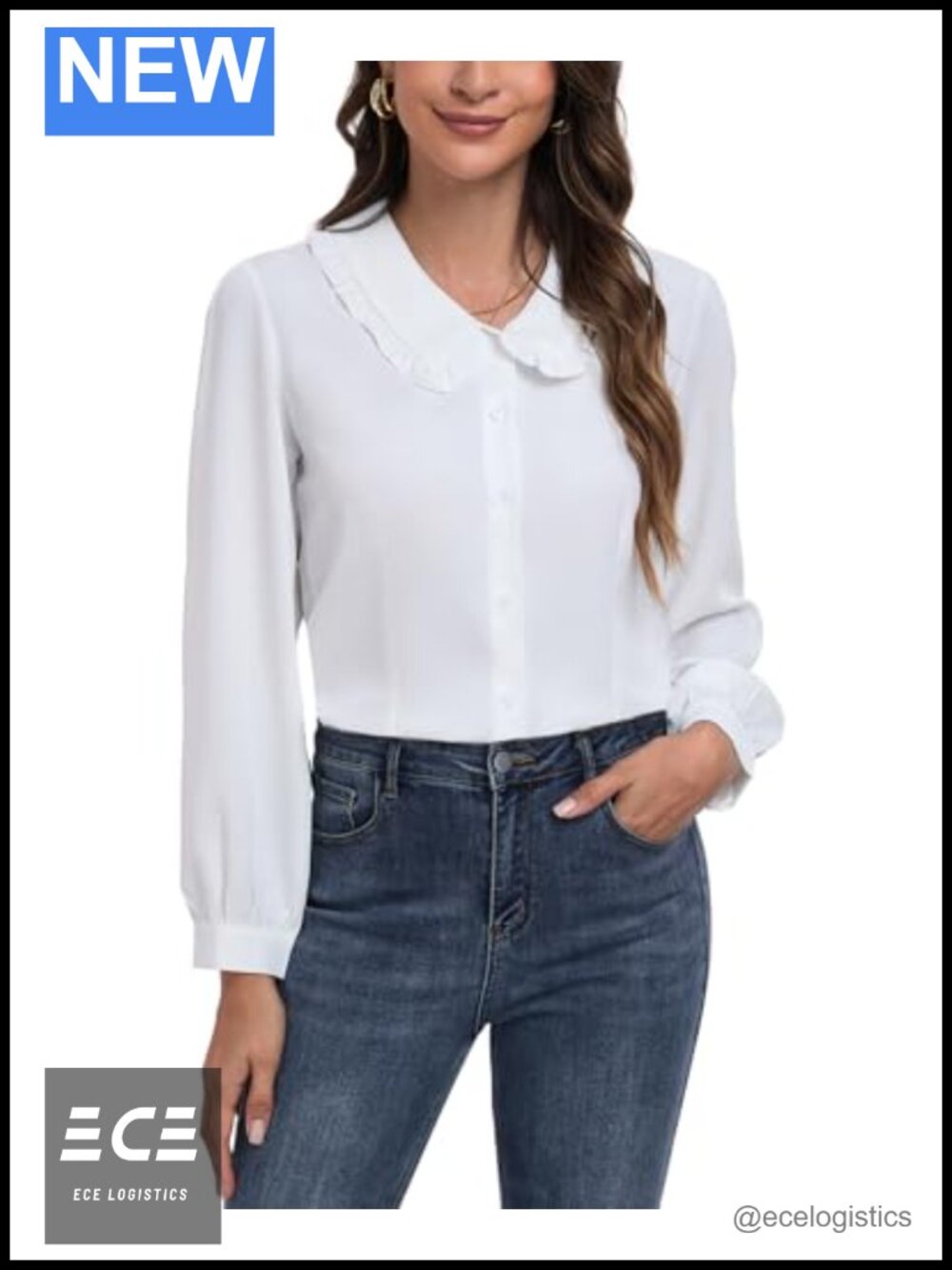 Women's Peter Pan Collar Button Down Blouse Puff Long Sleeve Work Shirt